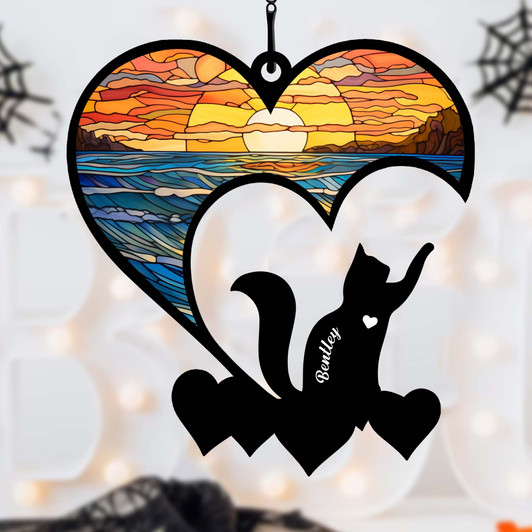 Personalized Gift For Cat Lovers Heart Shaped Suncatcher Ornament Personalized Gift For Cat Lovers Heart Shaped Suncatcher Ornament