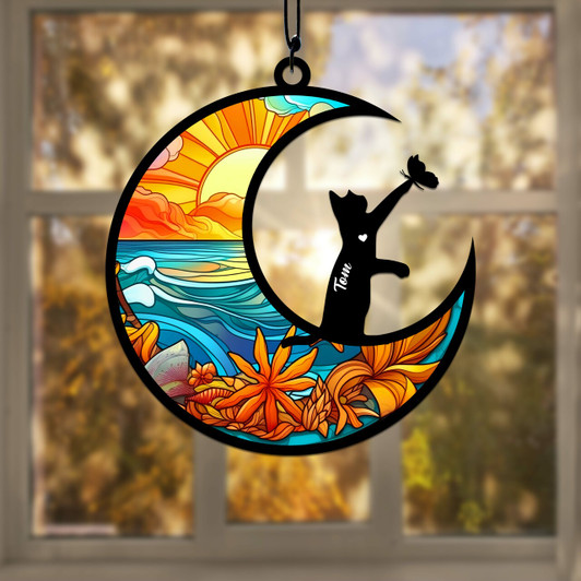 Personalized Gift For Cat Lovers, Cat with Butterfly Memorial Suncatcher Ornament Personalized Gift For Cat Lovers, Cat with Butterfly Memorial Suncatcher Ornament