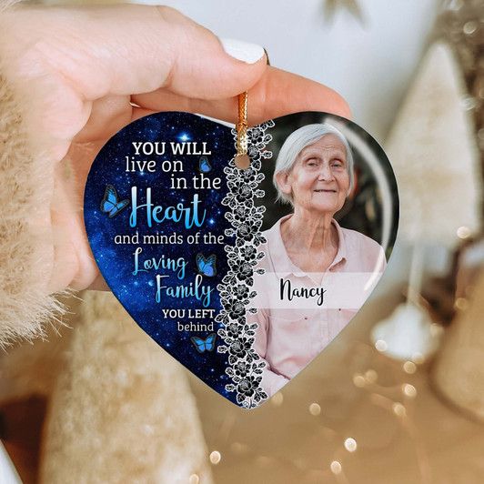 Christmas Remembrance Personalized Grandma's Blue Heart-shaped Ceramic Memorial Ornament Christmas Remembrance Personalized Grandma's Blue Heart-shaped Ceramic Memorial Ornament