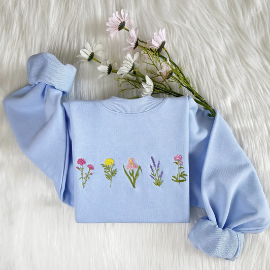Colorful Wildflowers Embroidered Sweatshirt, Vintage Sweatshirt Colorful Wildflowers Embroidered Sweatshirt, Vintage Sweatshirt