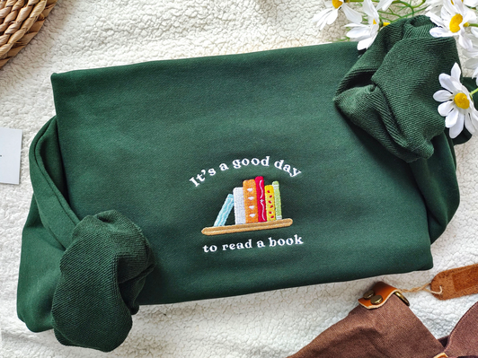 It's a Good Day To read A Book Embroidery Crewneck Sweatshirt It's a Good Day To read A Book Embroidery Crewneck Sweatshirt