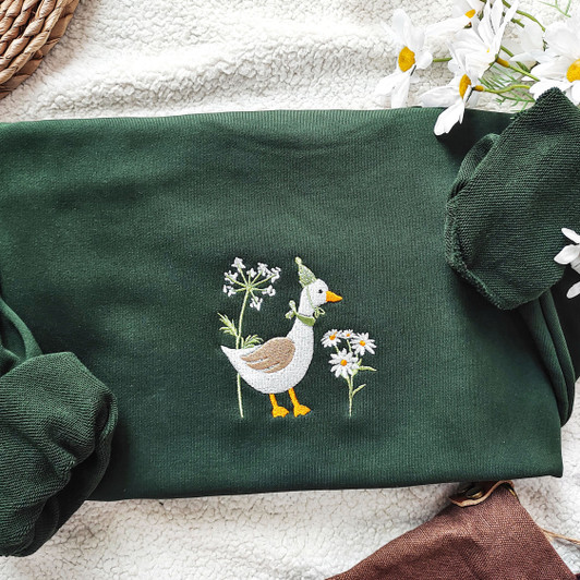 Cute Duck Embroidered Crewneck Sweatshirt Hooded Sweater