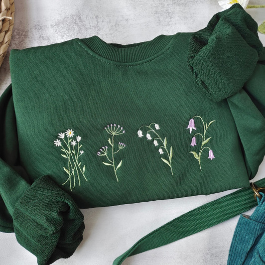 Daisy and Wild Flowers Embroidered Sweatshirt, Cute Gift for Mom, Cute Gift for Her Daisy and Wild Flowers Embroidered Sweatshirt, Cute Gift for Mom, Cute Gift for Her
