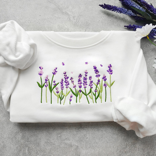 Beautiful Lavender Embroidered Sweatshirt, Cute Gift for Your Beloved Beautiful Lavender Embroidered Sweatshirt, Cute Gift for Your Beloved
