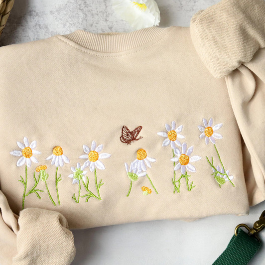Daisies and Butterfly Embroidery Sweatshirt and Hoodie, Adorable Sweatshirt Daisies and Butterfly Embroidery Sweatshirt and Hoodie, Adorable Sweatshirt