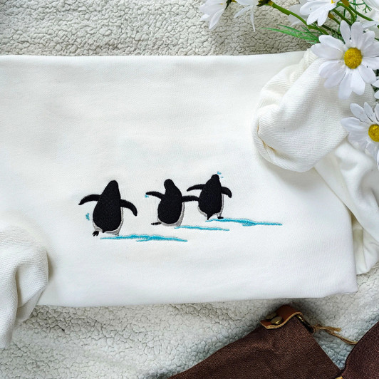 Cute  Penguin Embroidery Sweatshirt and Hoodie, Gift for Animal Lovers Cute  Penguin Embroidery Sweatshirt and Hoodie, Gift for Animal Lovers