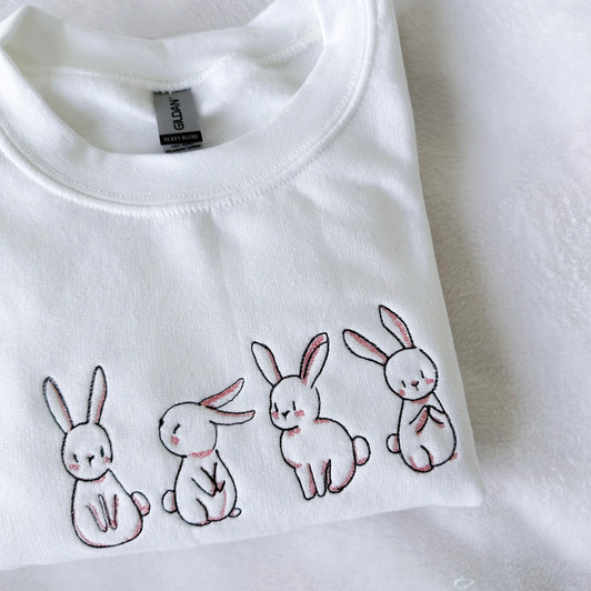Adorable Rabbits Embroidery Sweatshirt and Hoodie, Little Bunnies Adorable Rabbits Embroidery Sweatshirt and Hoodie, Little Bunnies