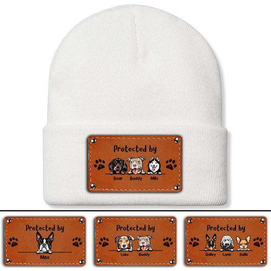 Personalized Beanie Hat For Dog Lovers, Protected By Dogs Custom Dog Breed Hat