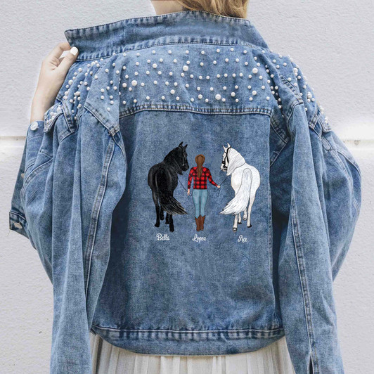 Personalized Adult Jean Denim Jacket Girl With Horses Personalized Adult Jean Denim Jacket Girl With Horses