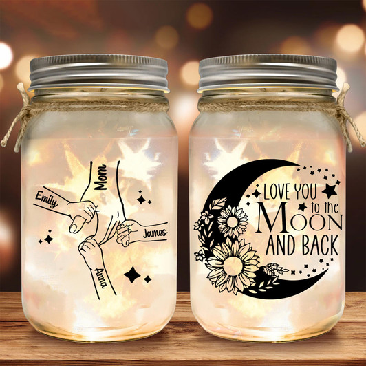 Personalized Mom and Kid Hand Mason Jar Light Night  for Mother and Grandma