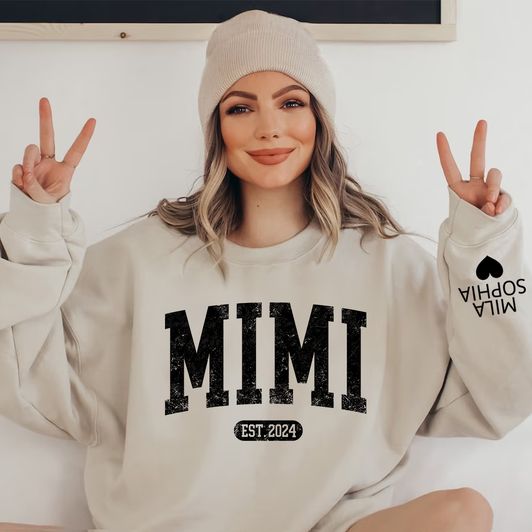 Personalized Gift for Grandma Sleeve Printed Grandkid Name Sweatshirt Personalized Gift for Grandma Sleeve Printed Grandkid Name Sweatshirt