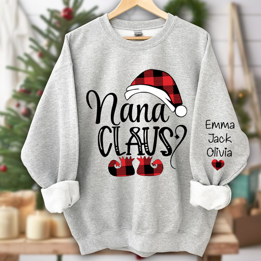 Personalized Nana Claus Custom Grandkids Name Sweatshirt