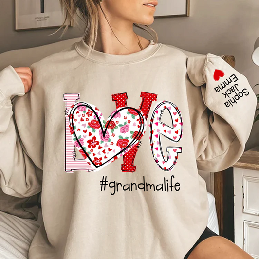 Personalized Christmas Love Grandmalife And Kids Names Printed Sleeve Sweatshirt