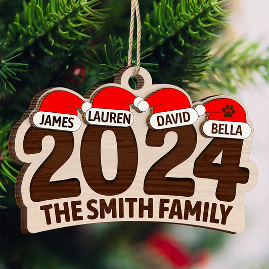 Personalized Christmas Family Name Santa Hat Wooden Ornament Personalized Christmas Family Name Santa Hat Wooden Ornament