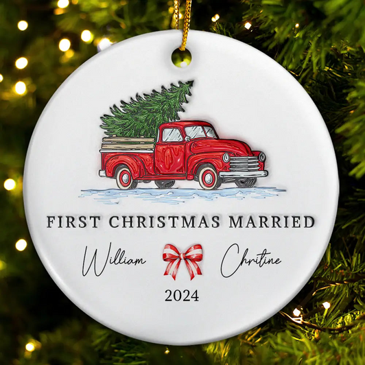 Personalized First Christmas Married Couples Ceramic Ornament Personalized First Christmas Married Couples Ceramic Ornament