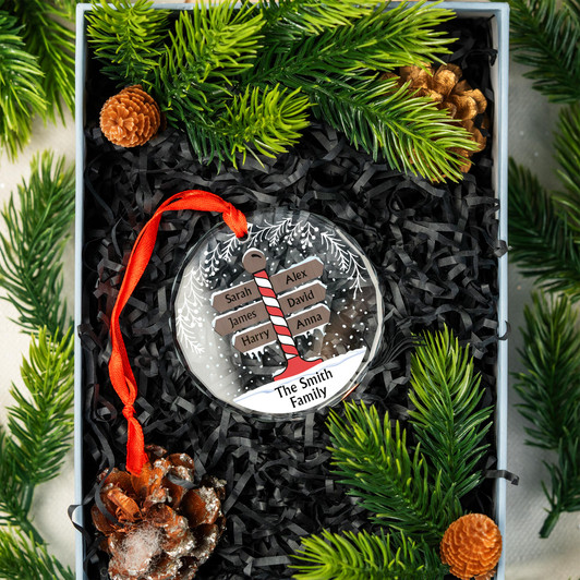 Personalized North Pole Family Glass Ornament