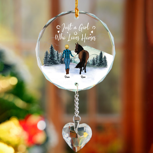 Personalized Girl With Horses Glass Ornament Personalized Girl With Horses Glass Ornament