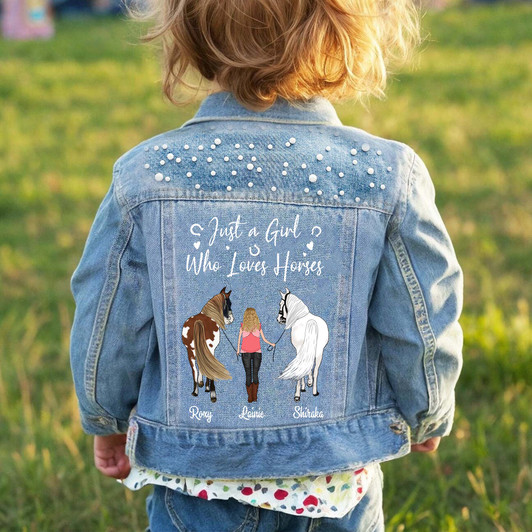 Personalized Denim Jacket for Kids Little Girl With Horses (US only)