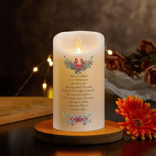 Light A Candle for Me At Christmas Cardinal Bereavement Gift Candle Led