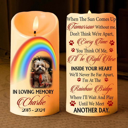 Personalized Memorial Gift for Pet Lovers I'm Waiting at The Rainbow Bridge Candle Led Personalized Memorial Gift for Pet Lovers I'm Waiting at The Rainbow Bridge Candle Led