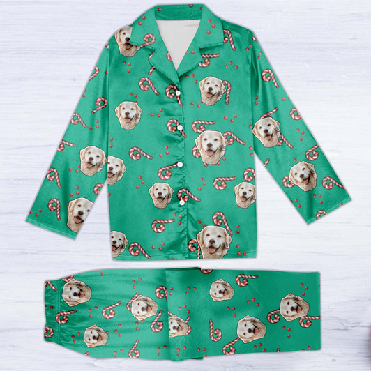 Personalized Christmas Satin Colorful Pajamas Set, Custom Pet Photo Personalized Christmas Satin Colorful Pajamas Set, Custom Pet Photo