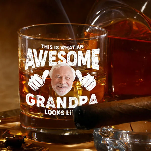 Personalized Gift for Awesome Dad and Grandpa Whiskey Glass Custom Photo Personalized Gift for Awesome Dad and Grandpa Whiskey Glass Custom Photo