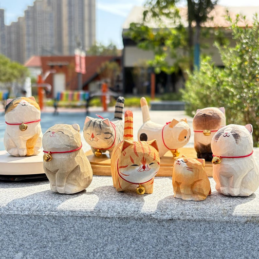 Handmade Wooden Cat Figurine, Minimalist Cat Ornament Gift for Cat Lovers