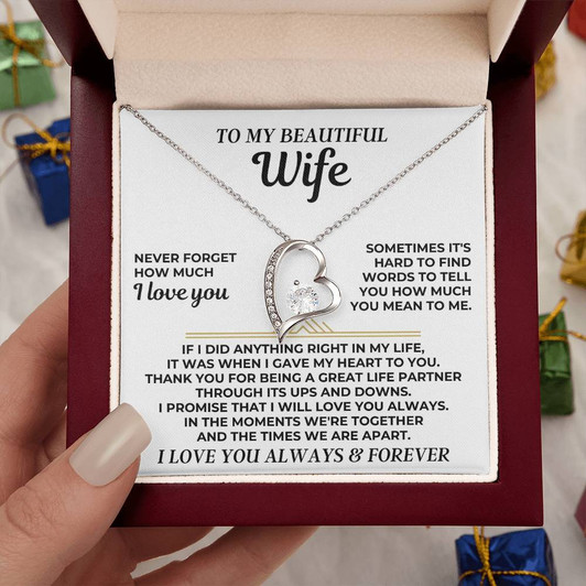 To My Beautiful Wife Never Forget How Much I Love You Necklace To My Beautiful Wife Never Forget How Much I Love You Necklace