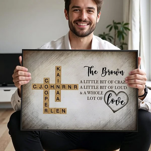 Personalized Crossword Puzzle Art Canvas Wood Grain Scratches Background Personalized Crossword Puzzle Art Canvas Wood Grain Scratches Background