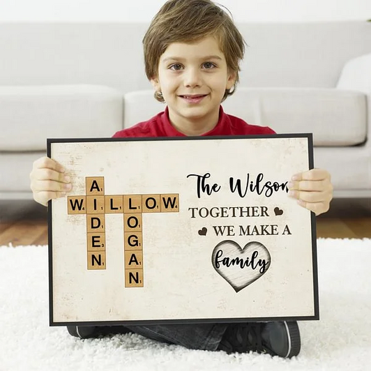 Personalized Poster Crossword Puzzle Art with Wood Grain Scratches Background Personalized Poster Crossword Puzzle Art with Wood Grain Scratches Background