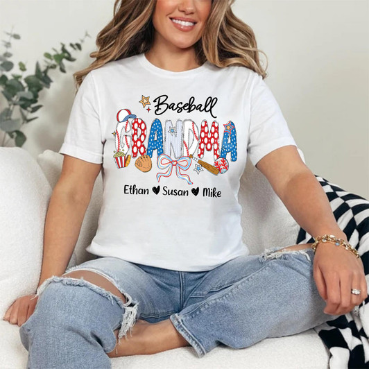 Personalized Baseball Grandma Mother's Day Custom Kid Names Shirt
