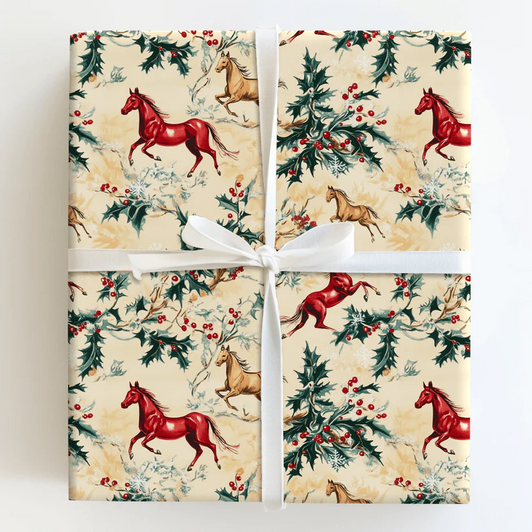 Holly and Hooves Christmas Gift Wrapping Paper For Horse Lover