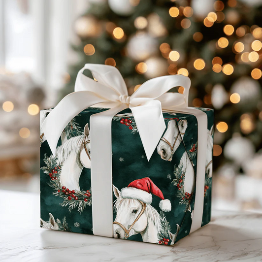 Snowflake Stallion Christmas Gift Wrapping Paper For Horse Lover