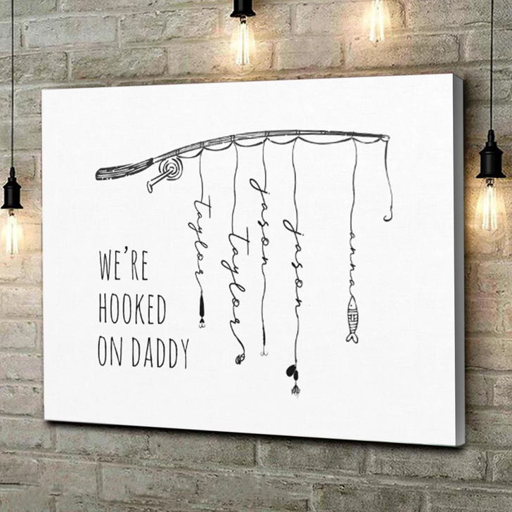 Personalized Fishing Gift For Dad  We Hooked On Daddy Canvas Ready To Hang