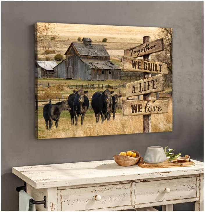 Gifts For Cow Lovers - Moosfy Canvas - Angus Cow Together We Built A Life We Love Canvas Wall Art Decor