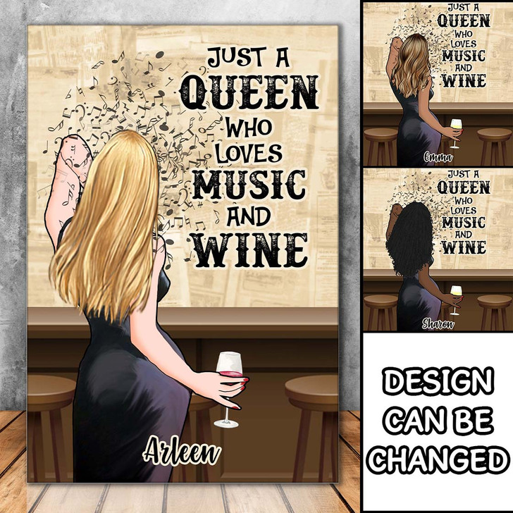 Personalized Canvas who loves wine and music