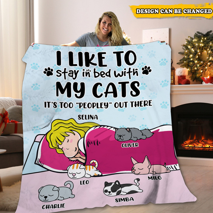 Personalized Gift for Cat Lover, Girl and Cat Sleep Blanket