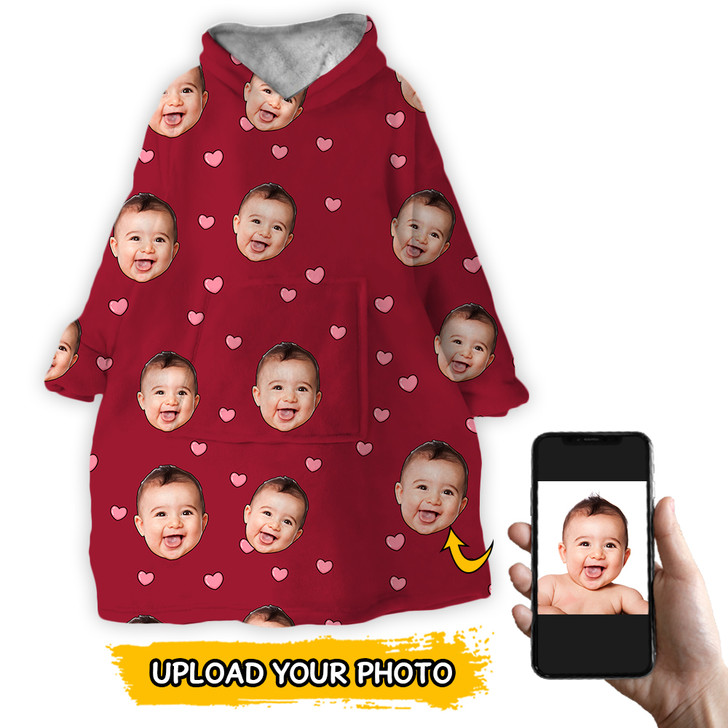 Personalized Oversized Blanket Hoodie With Your Baby Face, Custom snuggie Hoodie