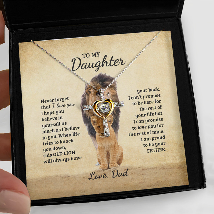 Gift For Daughter Necklace  From Dad Lion Cross Dancing Necklace