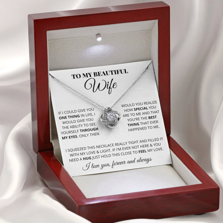 Romantic Anniversary Gift For Wife, To my beautiful Wife Love Knot Necklace