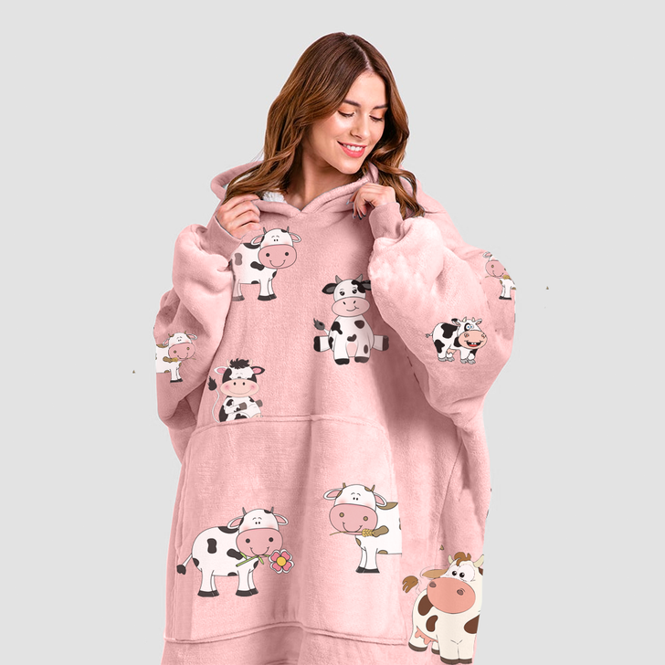 Cute Cow Pattern Oversized Hoodie Blanket