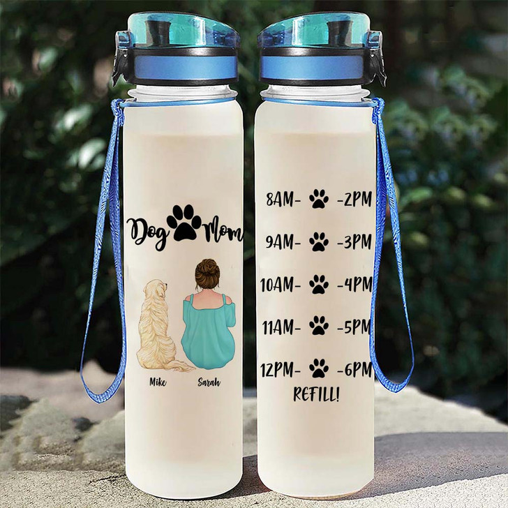 Best Hydration Tracking Water Bottle, Gift For Dog Lover, Personalized Water Tracker Bottle For Dog Mom