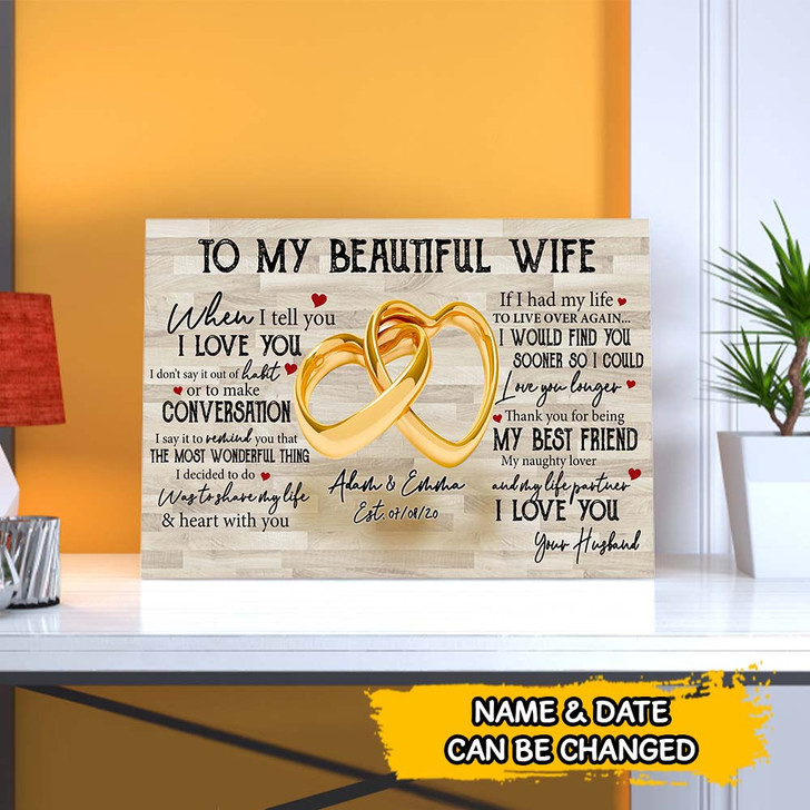 To My Beautiful Wife Canvas, Personalized Wall Art for Wife