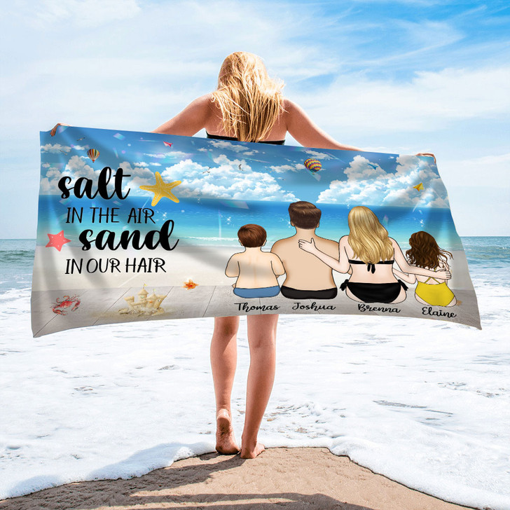 Personalized Vacation Gift Family Beach Towel Salt In The Air Sand In Our Hair Towel Beach