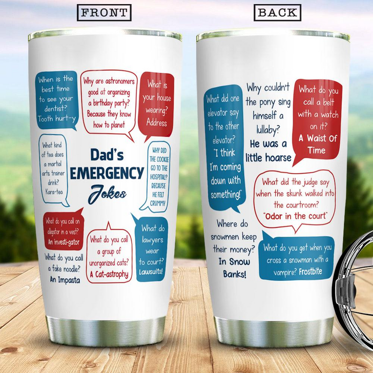 Funny Gift For Dad Emergency Dad Jokes Tumbler