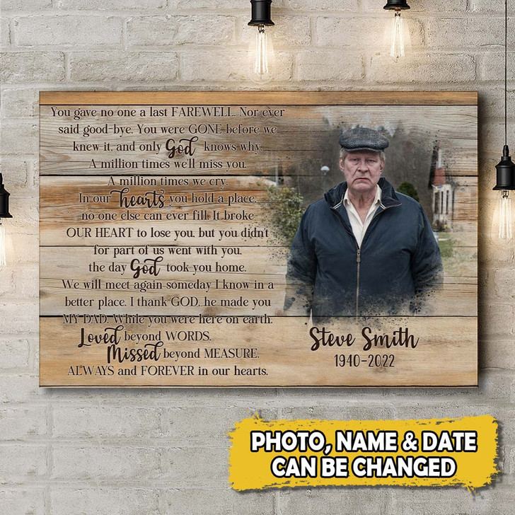 Personalized Dad Memorial Canvas With Custom Photo and Name, Remembrance Gift For Loss Of Father