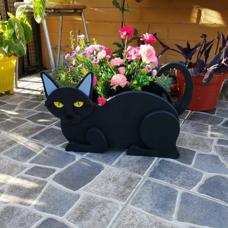 Gift for Cat Lover, Black Cat Planter, Home Gardening Planter