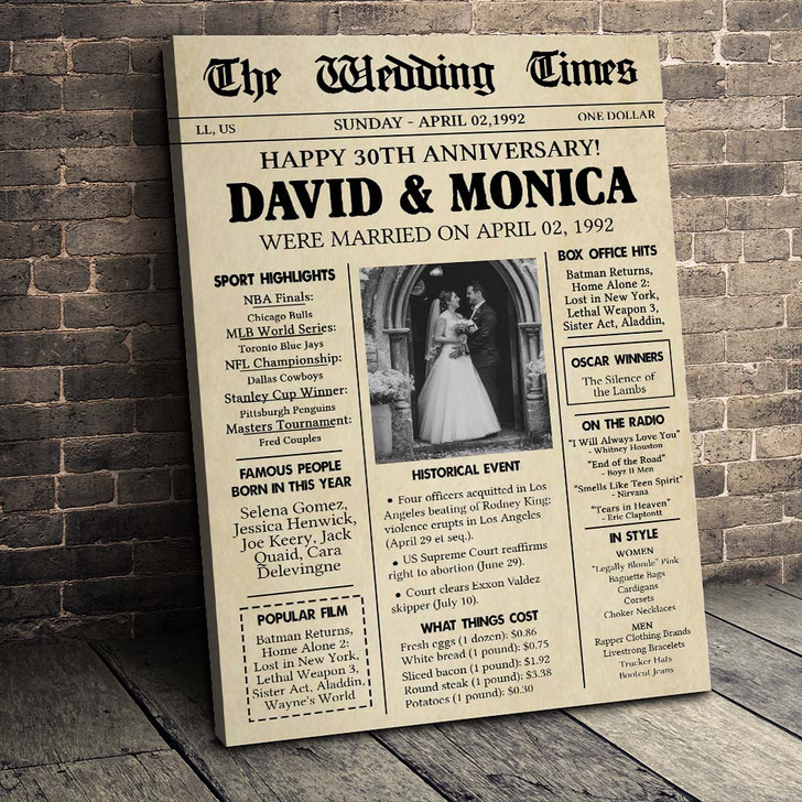 Personalized 30th Wedding Anniversary Gift, The Wedding Times Magazine Canvas