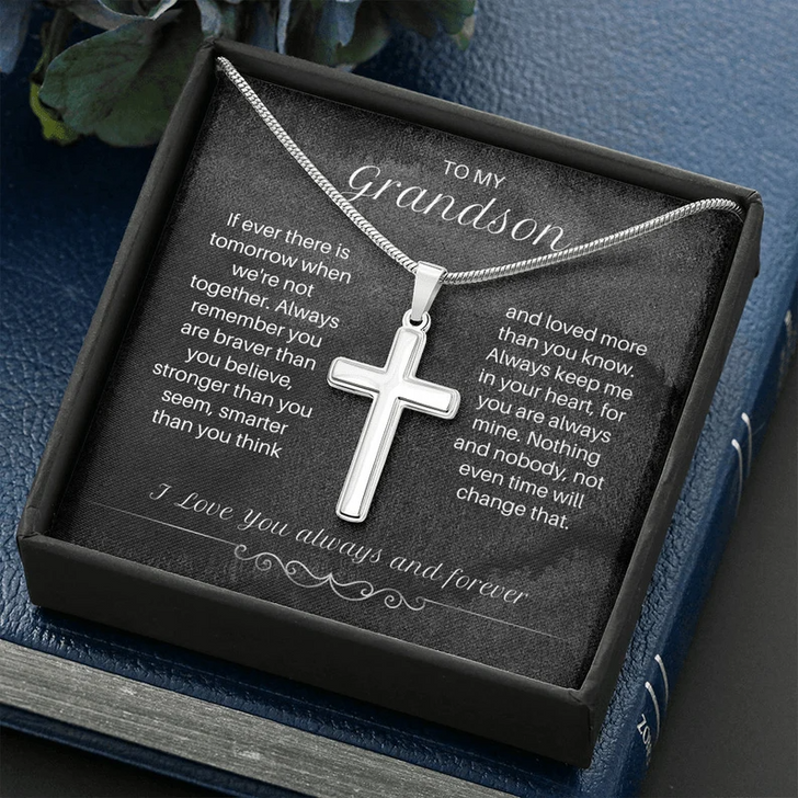 Sentimental Gift For Grandson I Love You Forever And Always Cross Necklace