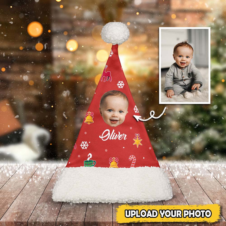 Personalized Christmas Gift Home Decor Santa Hat Custom Baby's Face